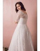 Modest Lace Short Sleeve Plus Size Wedding Dress With Beading For Cheap Online