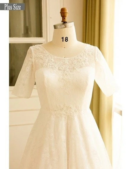 Modest Lace Short Sleeve Plus Size Wedding Dress With Beading For Cheap Online