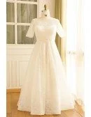 Modest Lace Short Sleeve Plus Size Wedding Dress With Beading For Cheap Online