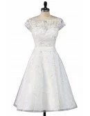 Vintage Knee Length Lace A Line Short Wedding Dress Modest Cap Sleeves