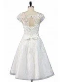 Vintage Knee Length Lace A Line Short Wedding Dress Modest Cap Sleeves