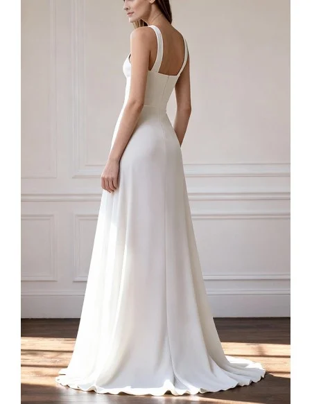 V-neck Beaded Long Chiffon A-line Beach Wedding Dress