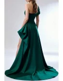 Elegant Off Shoulder Forest Green Evening Gown Featuring Ruched Detail And High Slit