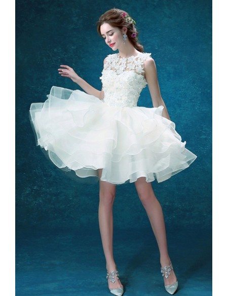 Lovely Ball-gown Scoop Neck Short Organza Wedding Dress With Flowers