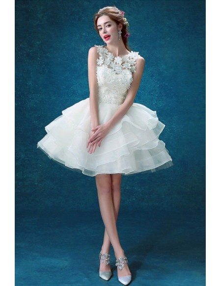 Lovely Ball-gown Scoop Neck Short Organza Wedding Dress With Flowers