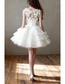Lovely Ball-gown Scoop Neck Short Organza Wedding Dress With Flowers