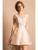 Beautiful A-line V-neck High Low Tulle Wedding Dress With Appliques Lace