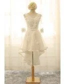 Beautiful A-line V-neck High Low Tulle Wedding Dress With Appliques Lace