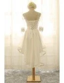 Beautiful A-line V-neck High Low Tulle Wedding Dress With Appliques Lace