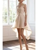 Beautiful A-line V-neck High Low Tulle Wedding Dress With Appliques Lace
