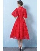 Special Lace High Neck Full Lace Wedding Dress Knee Length with Sleeves