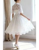 Special Lace High Neck Full Lace Wedding Dress Knee Length with Sleeves