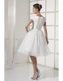 Simple Modest Ballroom Short Sleeved White Wedding Gown in Satin and Organza