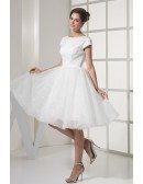 Simple Modest Ballroom Short Sleeved White Wedding Gown in Satin and Organza
