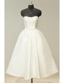 Vintage 70s Ivory Satin Sweetheart Tea Length Wedding Dress For Chic