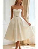 Vintage 70s Ivory Satin Sweetheart Tea Length Wedding Dress For Chic