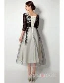 Short Scoop Long-sleaves Tea-length Dresses With Lace