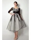 Short Scoop Long-sleaves Tea-length Dresses With Lace