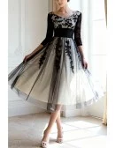 Short Scoop Long-sleaves Tea-length Dresses With Lace