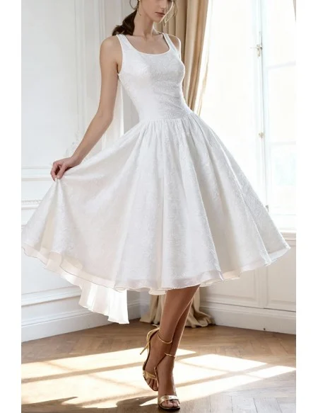 A-line High Neck Tea-length Chiffon Wedding Dress