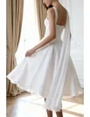A-line High Neck Tea-length Chiffon Wedding Dress