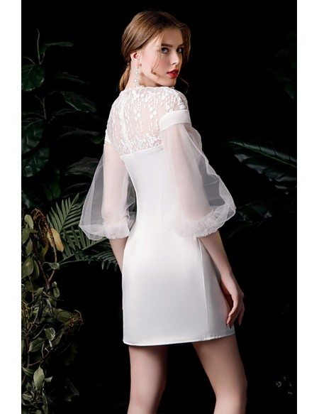 Elegant Satin Sheath Mini Wedding Reception Dress with Sleeves