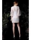 Elegant Satin Sheath Mini Wedding Reception Dress with Sleeves