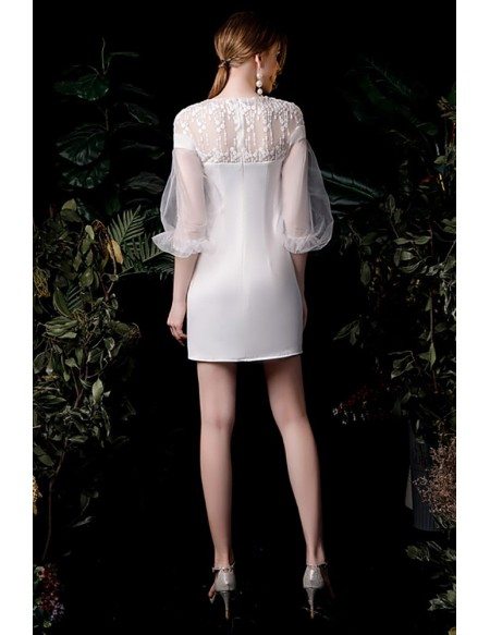 Elegant Satin Sheath Mini Wedding Reception Dress with Sleeves