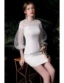 Elegant Satin Sheath Mini Wedding Reception Dress with Sleeves