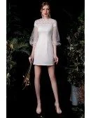 Elegant Satin Sheath Mini Wedding Reception Dress with Sleeves