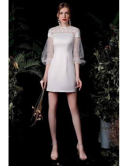 Elegant Satin Sheath Mini Wedding Reception Dress with Sleeves