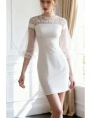 Elegant Satin Sheath Mini Wedding Reception Dress with Sleeves