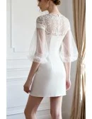 Elegant Satin Sheath Mini Wedding Reception Dress with Sleeves