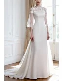 Elegant Satin Sheath Mini Wedding Reception Dress with Sleeves