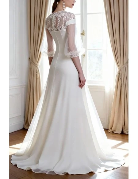 Elegant Satin Sheath Mini Wedding Reception Dress with Sleeves