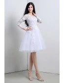 Modest Short Tulle Lace Wedding Dress Long Sleeved For Summer Beach