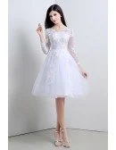 Modest Short Tulle Lace Wedding Dress Long Sleeved For Summer Beach