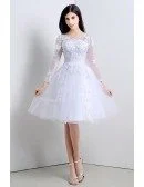 Modest Short Tulle Lace Wedding Dress Long Sleeved For Summer Beach