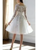 Modest Short Tulle Lace Wedding Dress Long Sleeved For Summer Beach