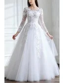 Modest Short Tulle Lace Wedding Dress Long Sleeved For Summer Beach