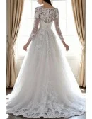 Modest Short Tulle Lace Wedding Dress Long Sleeved For Summer Beach