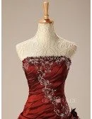 Burgundy Ballgown Embroidered Strapless Long Gown with Ruffles