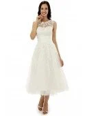 A-line Scoop Tea-length Wedding Dress