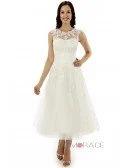 A-line Scoop Tea-length Wedding Dress