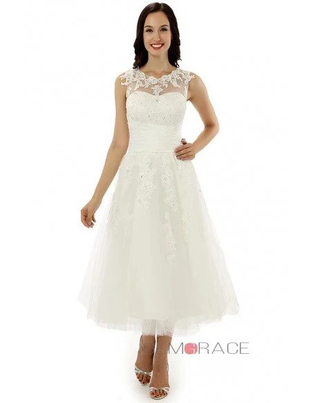 A-line Scoop Tea-length Wedding Dress