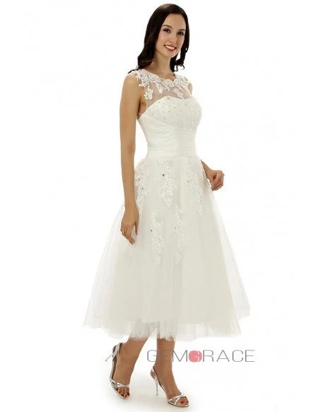 A-line Scoop Tea-length Wedding Dress