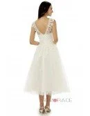 A-line Scoop Tea-length Wedding Dress