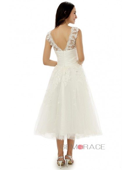 A-line Scoop Tea-length Wedding Dress