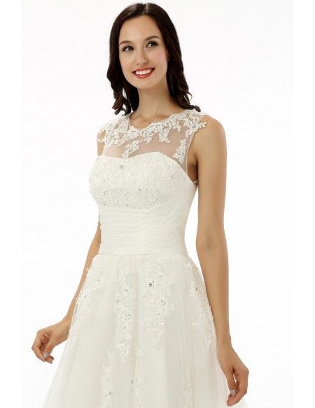 A-line Scoop Tea-length Wedding Dress