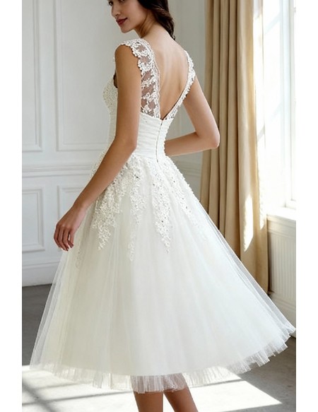 A-line Scoop Tea-length Wedding Dress